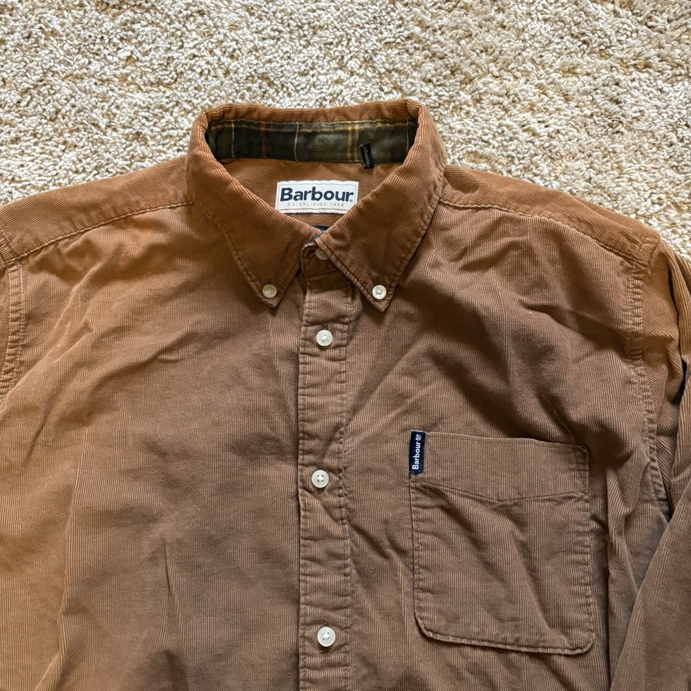 Barbour Men's Ramsey Corduroy Tailored Fit Shirt Size L Sandstone Long Sleeve - Picture 4 of 9